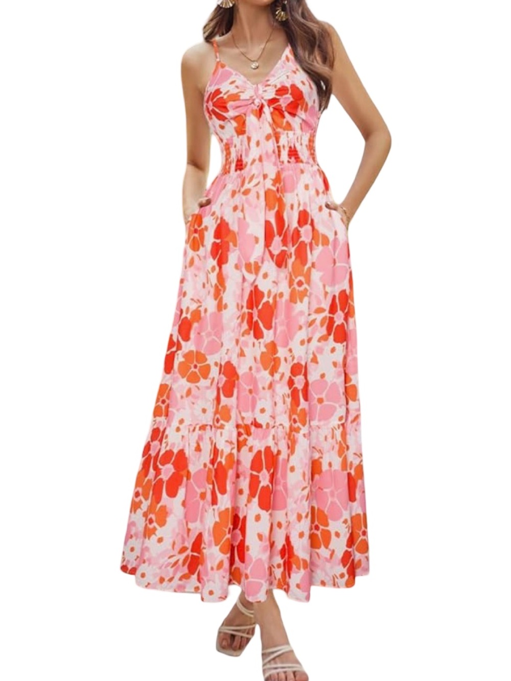 NWT GRACE KARIN Floral Maxi Dress Long Flowy Beach Sundress with Pocket